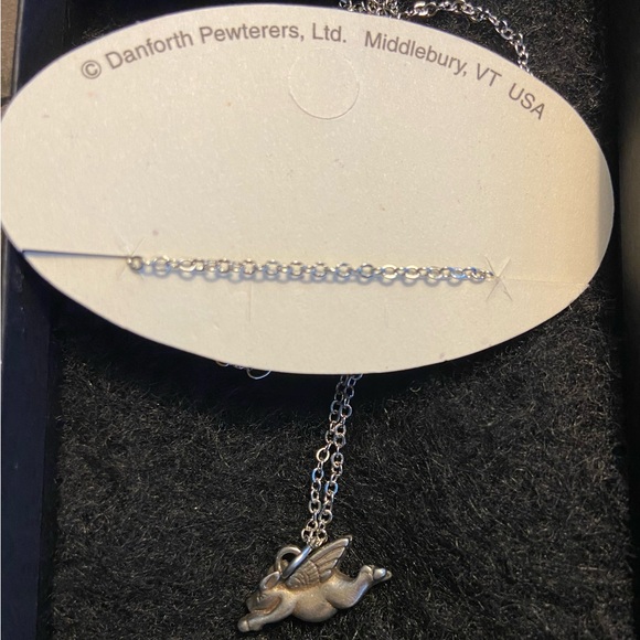Whistle Pig Pewter Flying Pig Charm and Necklace Handcrafted by Danforth in VT - Picture 4 of 6
